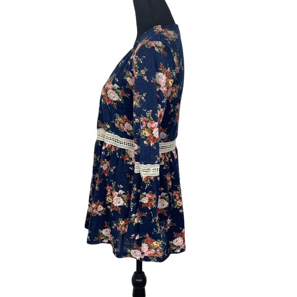 MAUVE Women Floral Open Front Sweater Sz S Blue Long Sleeve Cardigan 10A-8 - Picture 4 of 10